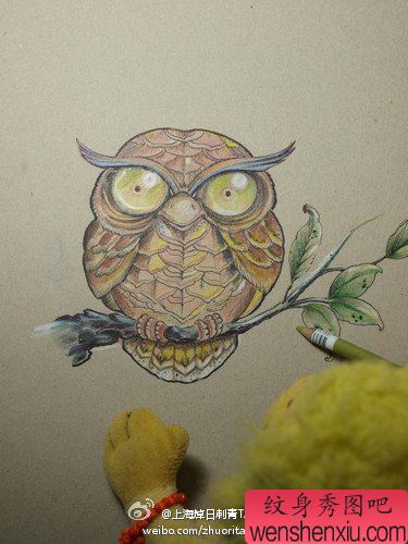 一幅可爱的猫头鹰纹身手稿
