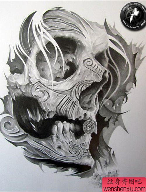 经典流行的骷髅纹身手稿