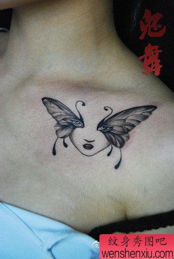 女生胸部漂亮流行的碟仙纹身图案