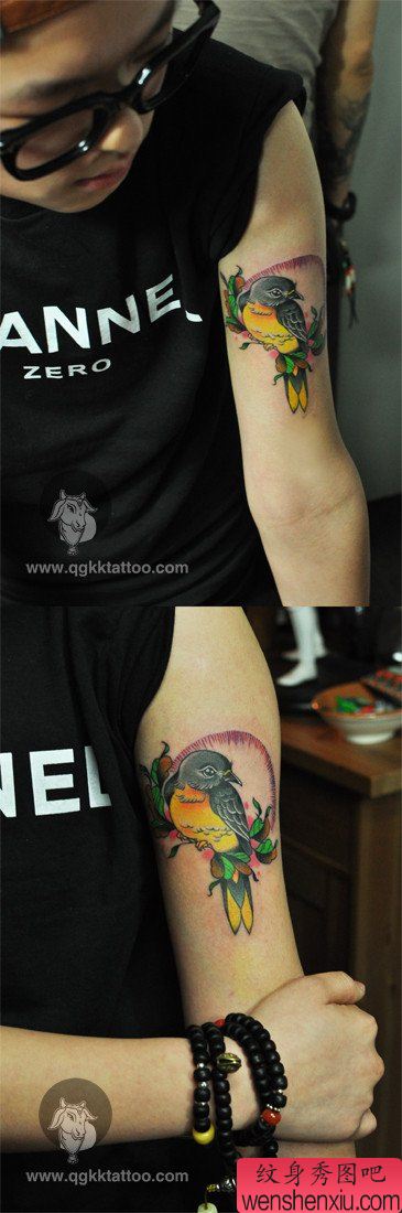 男生手臂漂亮流行的小鸟纹身图案