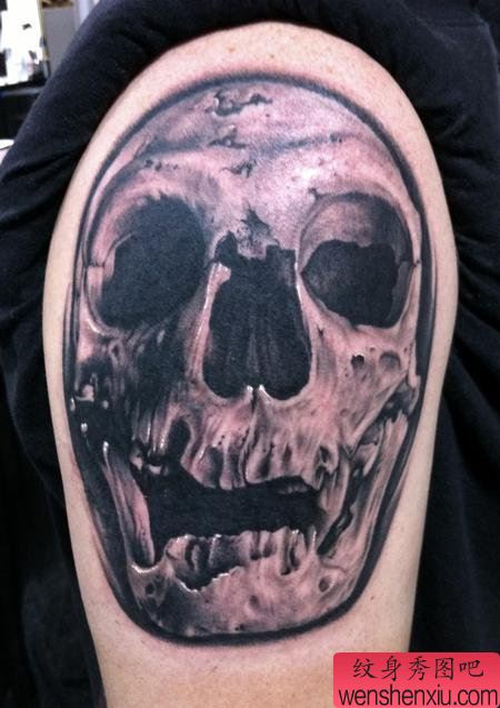 手臂流行唯美的欧美写实骷髅纹身图案