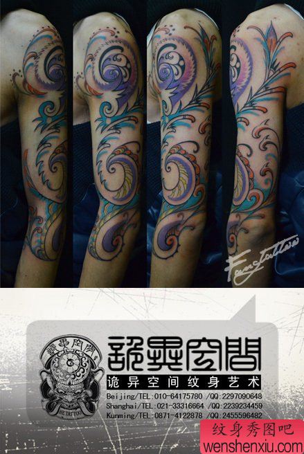 手臂流行漂亮清晰的图腾花臂纹身图案