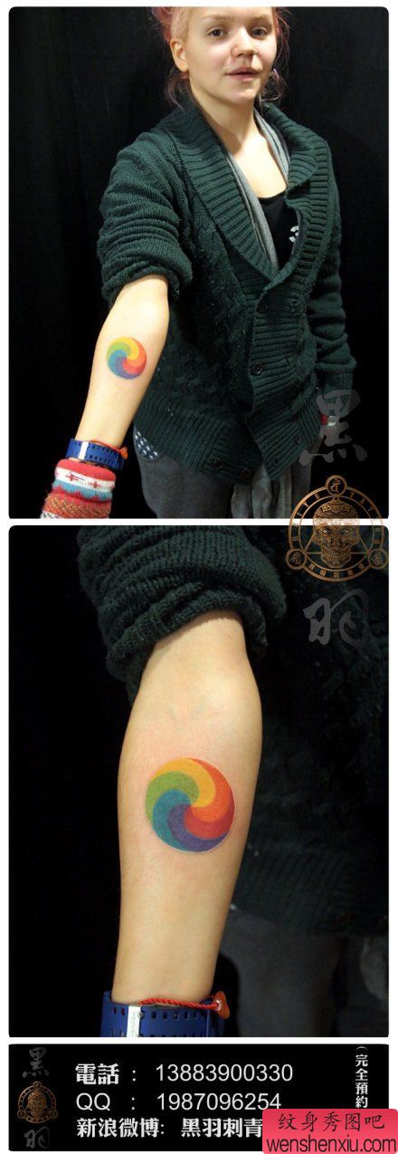 女生手臂好看流行的彩色图腾纹身图案