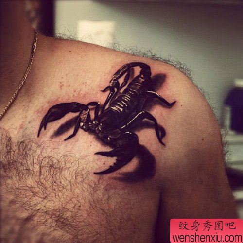 男性肩膀处流行超帅的蝎子纹身图案