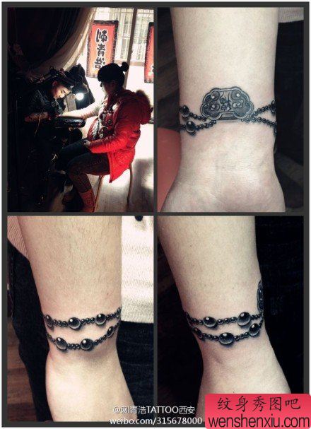 女生手腕流行精美的手链纹身图案