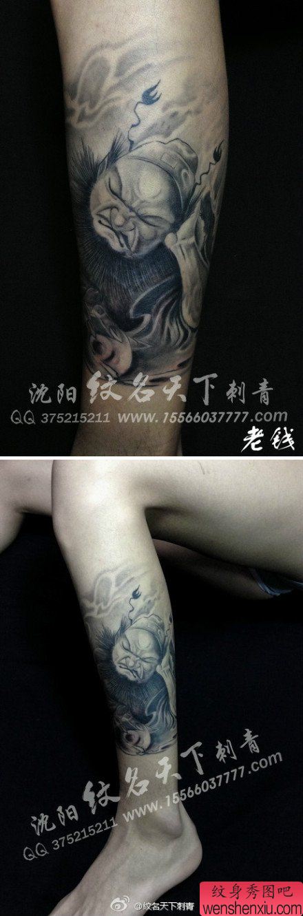 腿部经典帅气的钟馗纹身图案