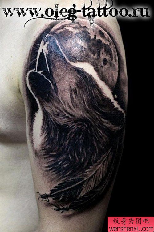 男性手臂超帅的狼头纹身图案