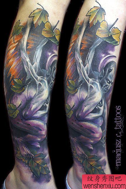 男性腿部流行超酷的恶魔纹身图案