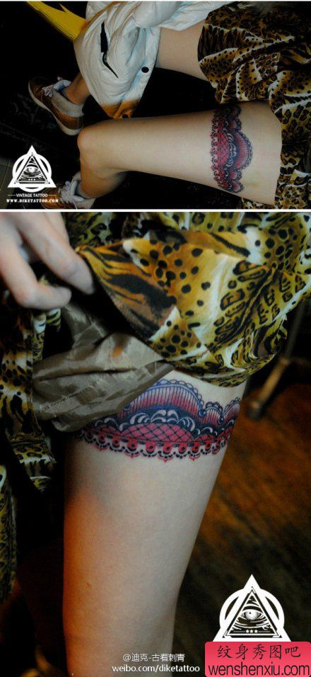 美女腿部流行时尚的蕾丝纹身图案