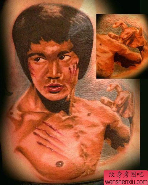 一幅超酷简单的李小龙肖像纹身图案