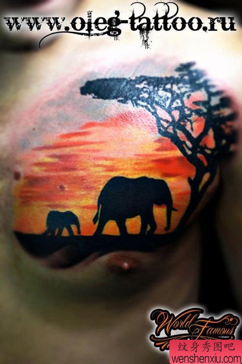 男性胸部超酷的大象纹身图案