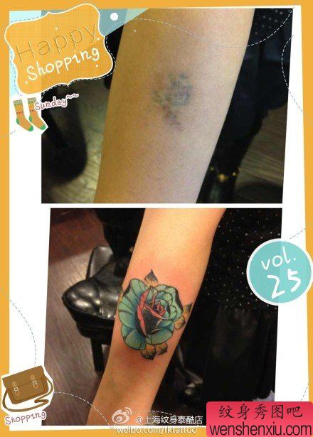 手臂时尚流行的欧美风格玫瑰花纹身图案