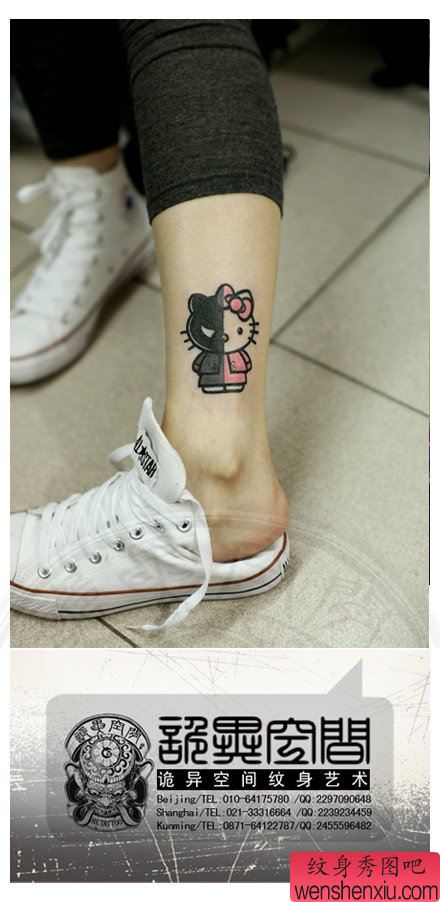 女生腿部可爱流行的猫咪纹身图案