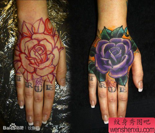 手臂帅气的new school玫瑰花纹身图案