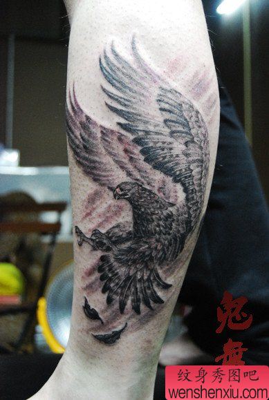 男性腿部超酷时尚的老鹰纹身图案