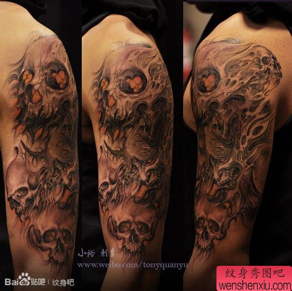 男性手臂超酷的欧美骷髅纹身图案