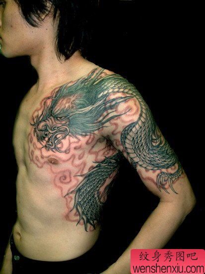 经典珍藏版超级霸气的抗肩龙过肩龙披肩龙纹身图案系列之一
