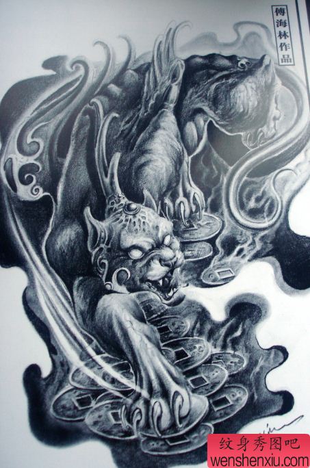 纹身秀图吧为你分享经典的招财纹身图案系列之貔貅纹身图案系列3