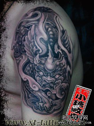 来自厦门纹身秀图吧一块手臂传统貔貅纹身图案作品展示