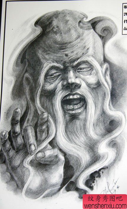 一组很好的长眉罗汉纹身图案手稿