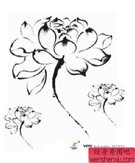 肩部纹身贴纸 水墨莲花纹身贴 防水纹身贴