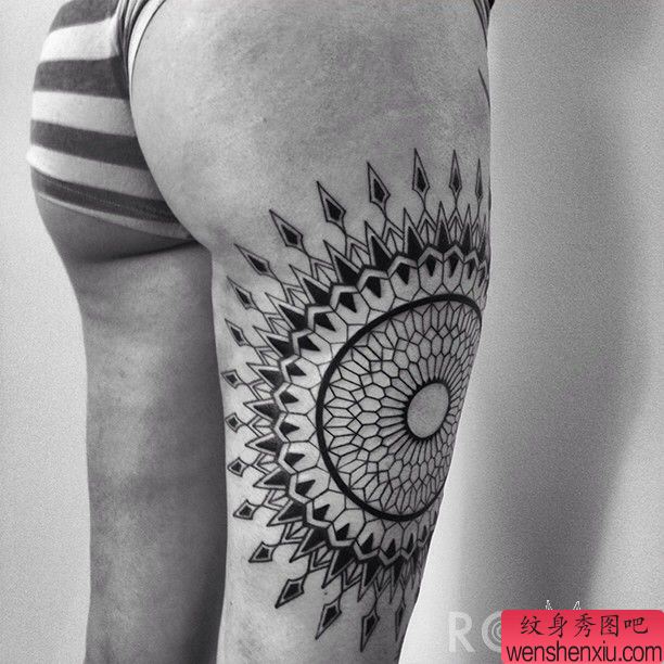 腿部毛利图腾纹身图案作品图片展示
