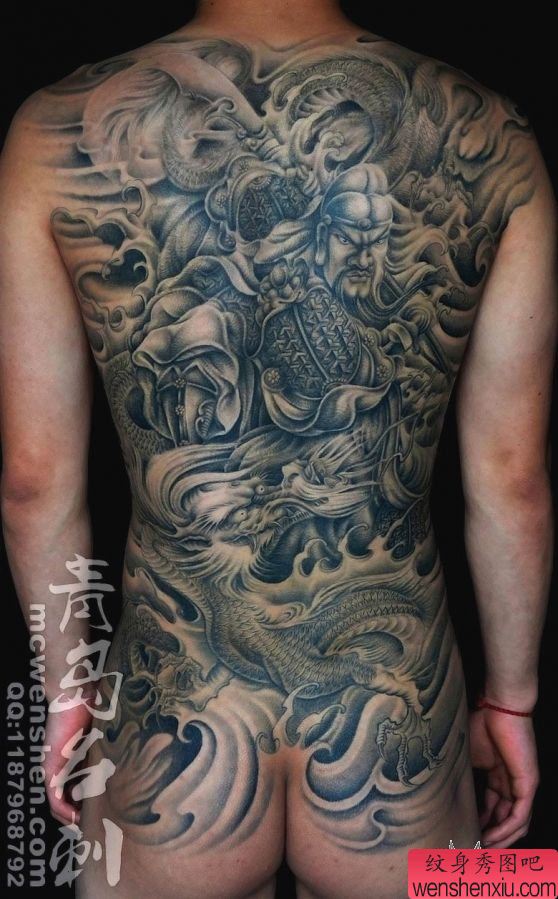 为你推荐一幅霸气的后背关公纹身关羽纹身图案作品