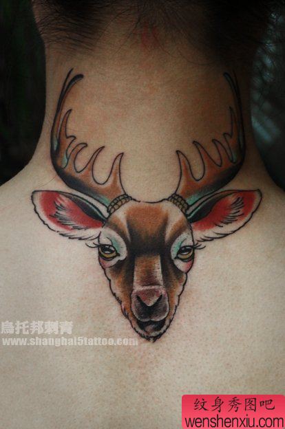 old school deer（鹿）纹身作品图片