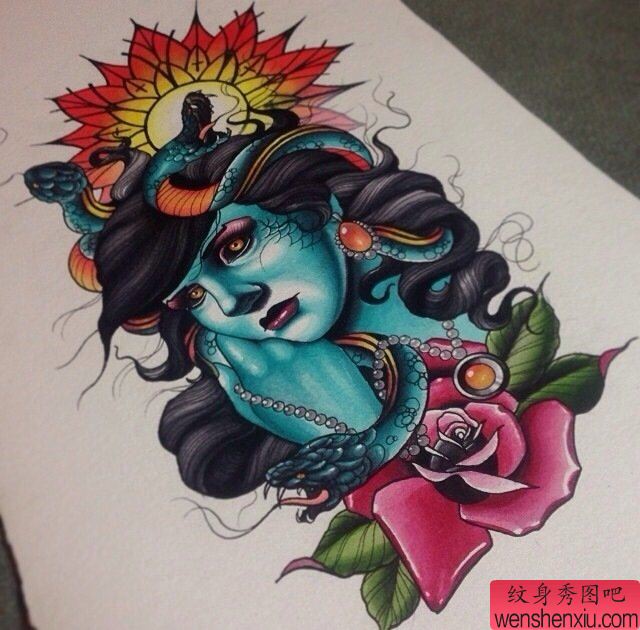 纹身秀图吧推荐一幅美女肖像纹身图案