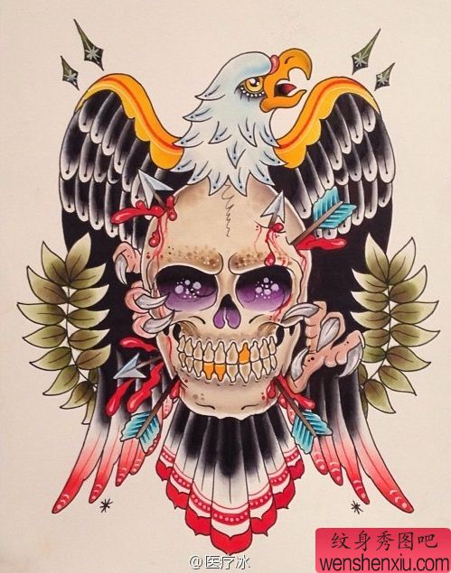 纹身秀图吧推荐一幅个性骷髅头纹身图案