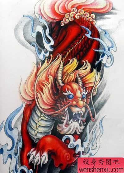 满背麒麟纹身图案来自纹身秀图吧
