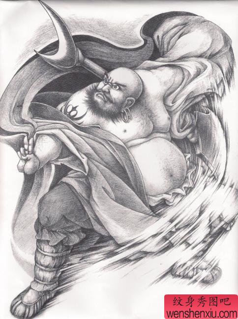 水浒古典人物沙和尚鲁智深满背纹身图案