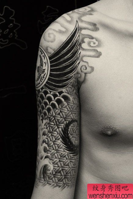胳膊个性浪花刺绣纹身图案