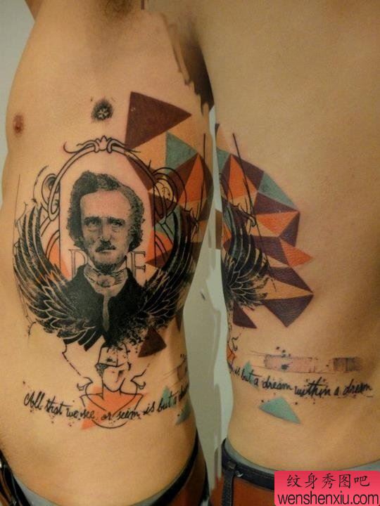 腰部之特别风格翅膀人物肖像三角形纹身图案