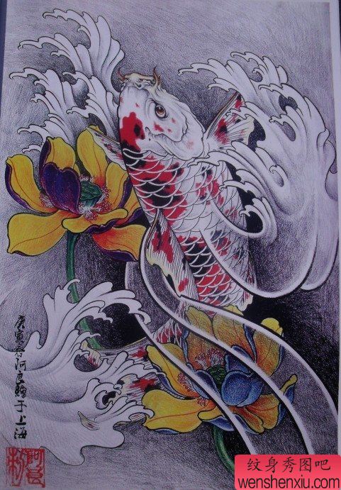 中华锦鲤纹身手稿(11)