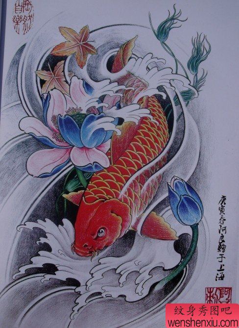 中华锦鲤纹身手稿(12)