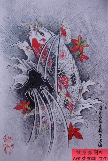 中华锦鲤纹身手稿(13)