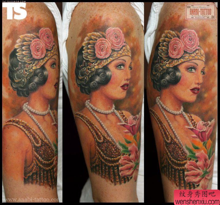 胳膊仕女图文身作品