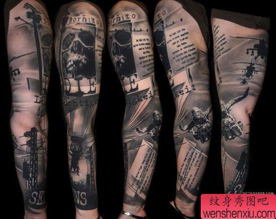 手部一幅包臂骷髅文身作品