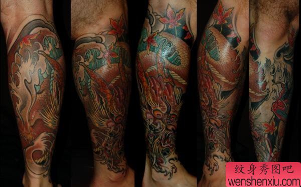 腿部一幅包腿龙文身作品