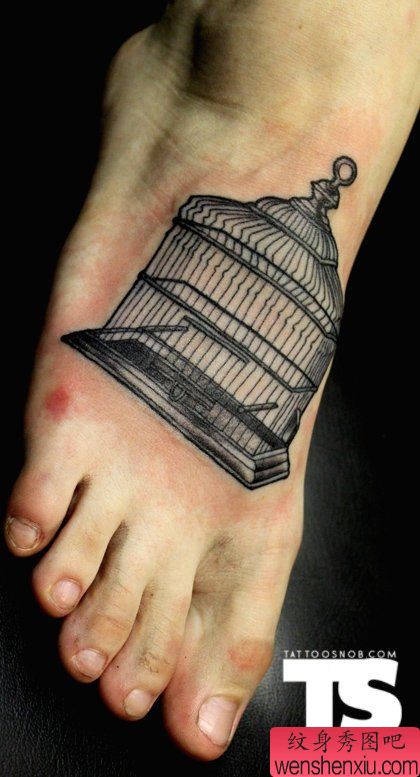 脚部创意鸟笼文身作品