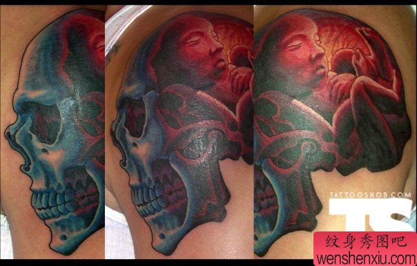 胳膊创意骷髅头文身作品