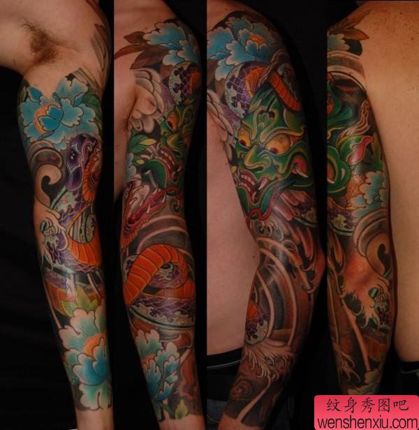 胳膊创意般若花臂文身作品