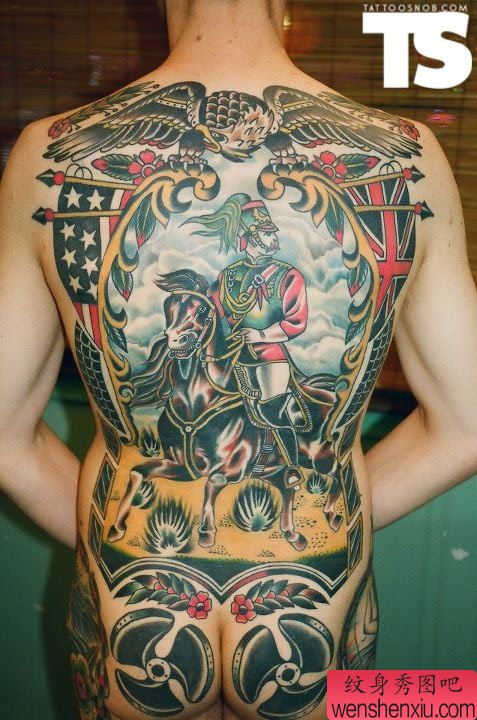 满背经典大气战士出征文身作品