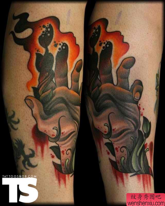 脚部创意火焰手文身作品
