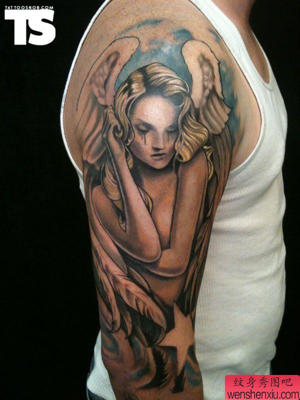 胳膊创意可爱天使文身作品