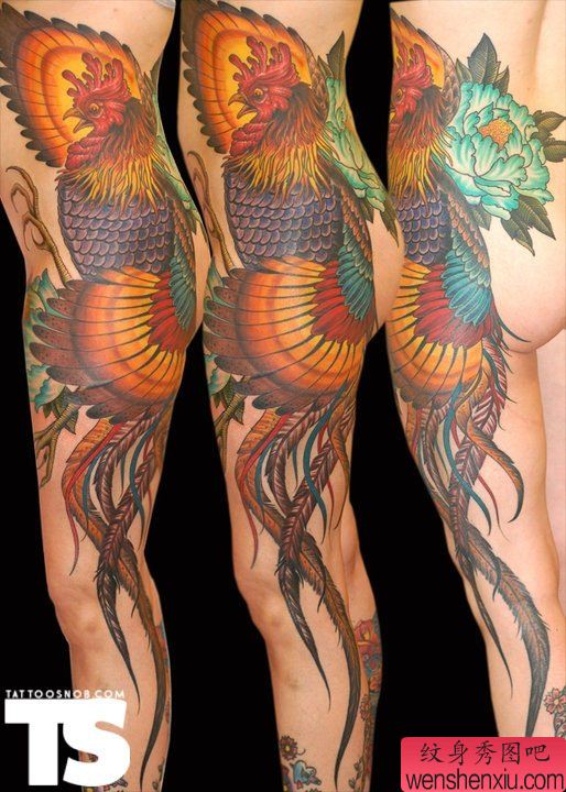 腰部一幅创意凤凰文身作品