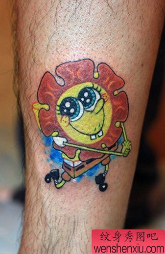 腿部一幅创意卡通文身作品