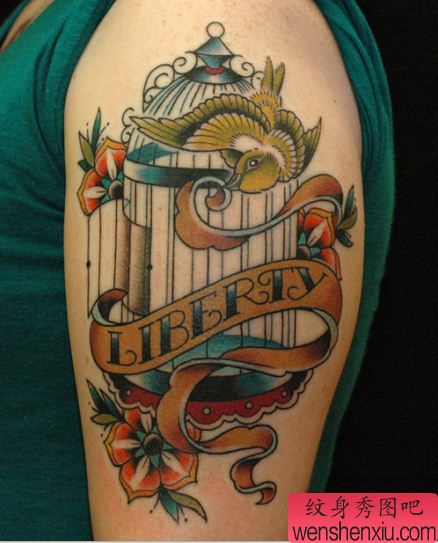 小清新胳膊鸟文身作品