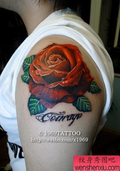 小清新胳膊玫瑰花文身作品